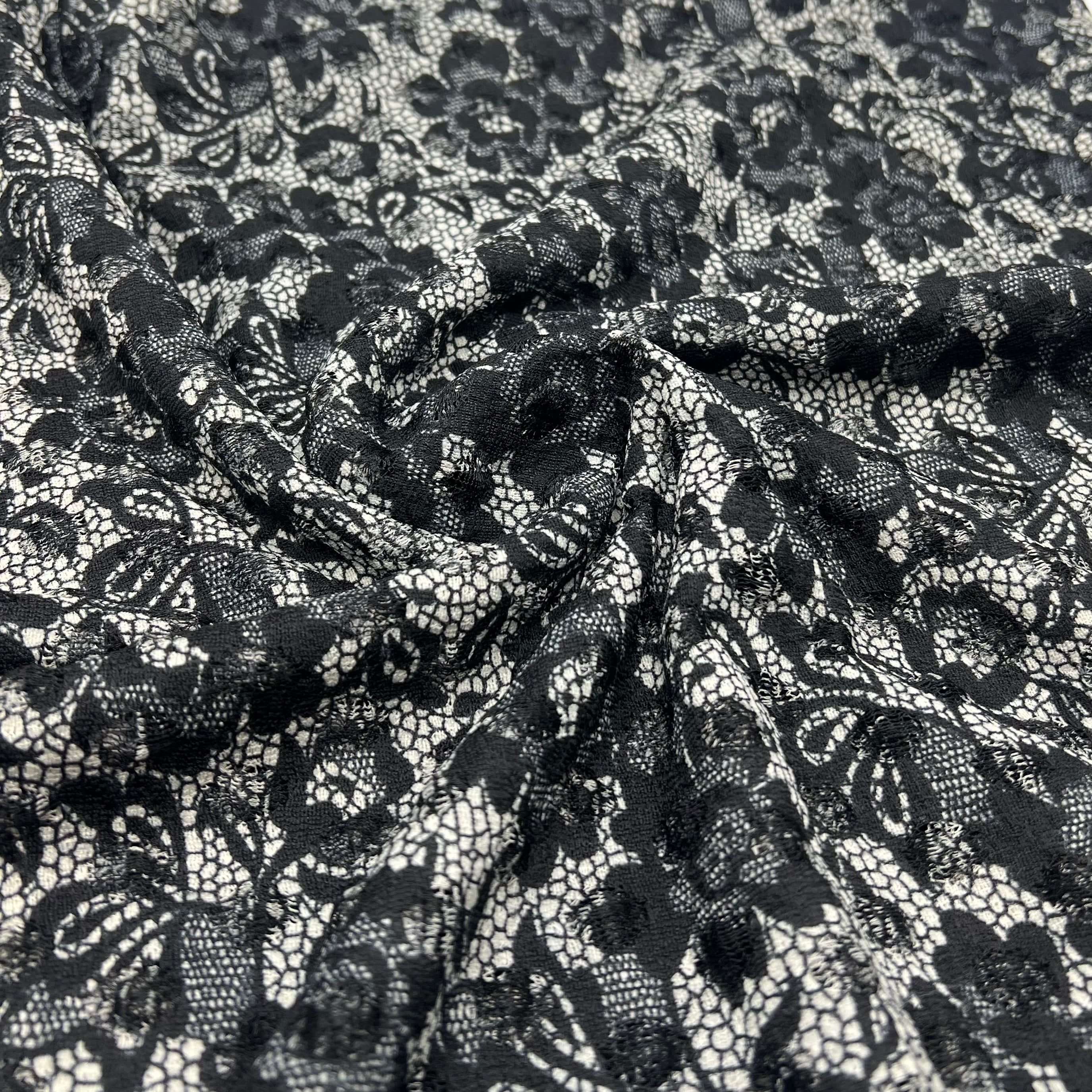 Black Beige Floral Lace Fabric Stretch
